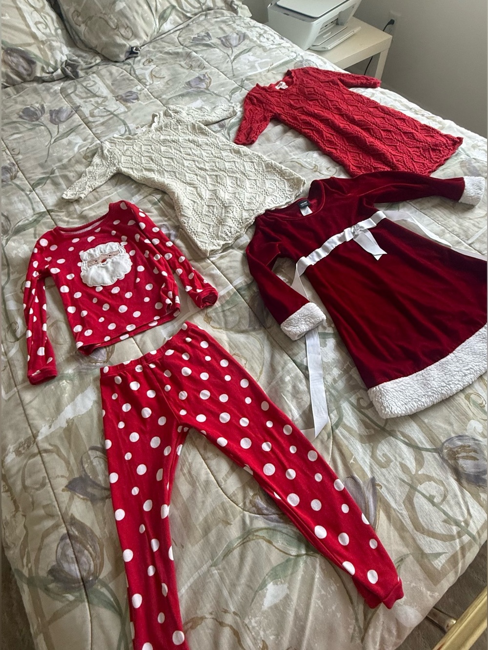 Holiday Editions Red Polka Dot Pajama Set with Velvet Holiday Dress